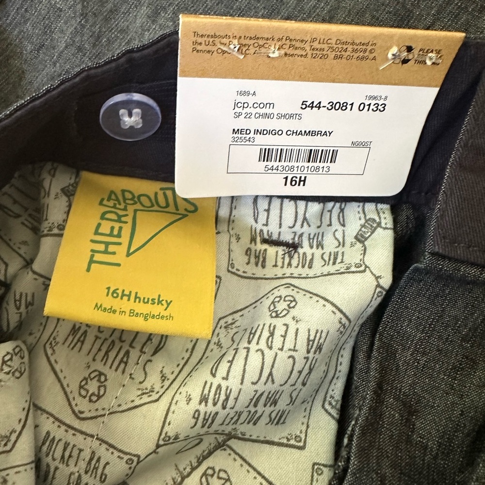 NWT Therabouts Boys Flex Chino Cuffed Shorts | Med Indigo Chambray | Size 16H - Picture 5 of 5